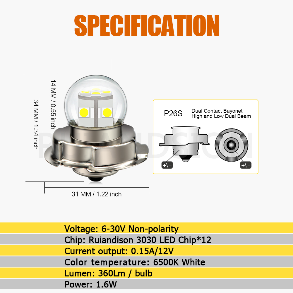 Ruiandsion  p26s p45t led-lampa scooteradapter motorcykel led-strålkastarlampa racerlampa 6v 12v 24v 30v vit varmvit gul