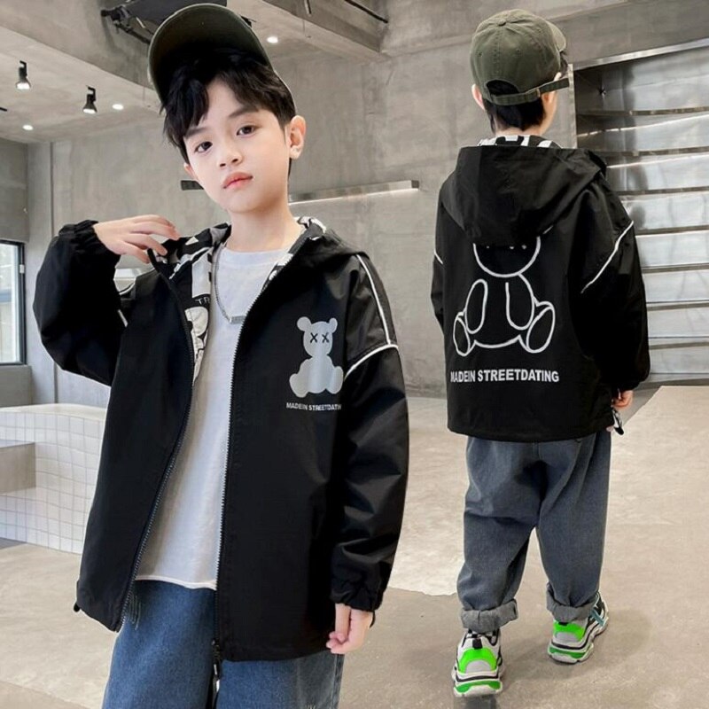 Frühling 4-15Y Kinder Outwear Tragen Beide Seiten Jacke Für Jungen Casual Cartoon Camouflage Winddicht Jungen Mantel Kinder Tops Kleidung