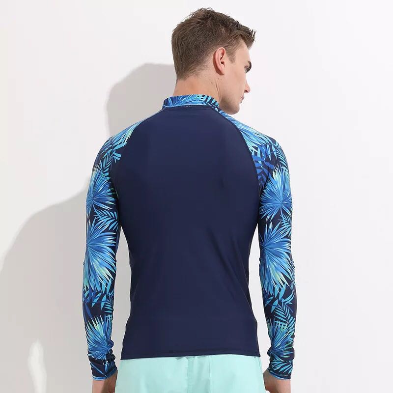 Sbart herre print uv skjorte lynlås udslæt beskyttere lange ærmer badedragt lycra surfing hurtigtørrende rashguard vandmænd tøj
