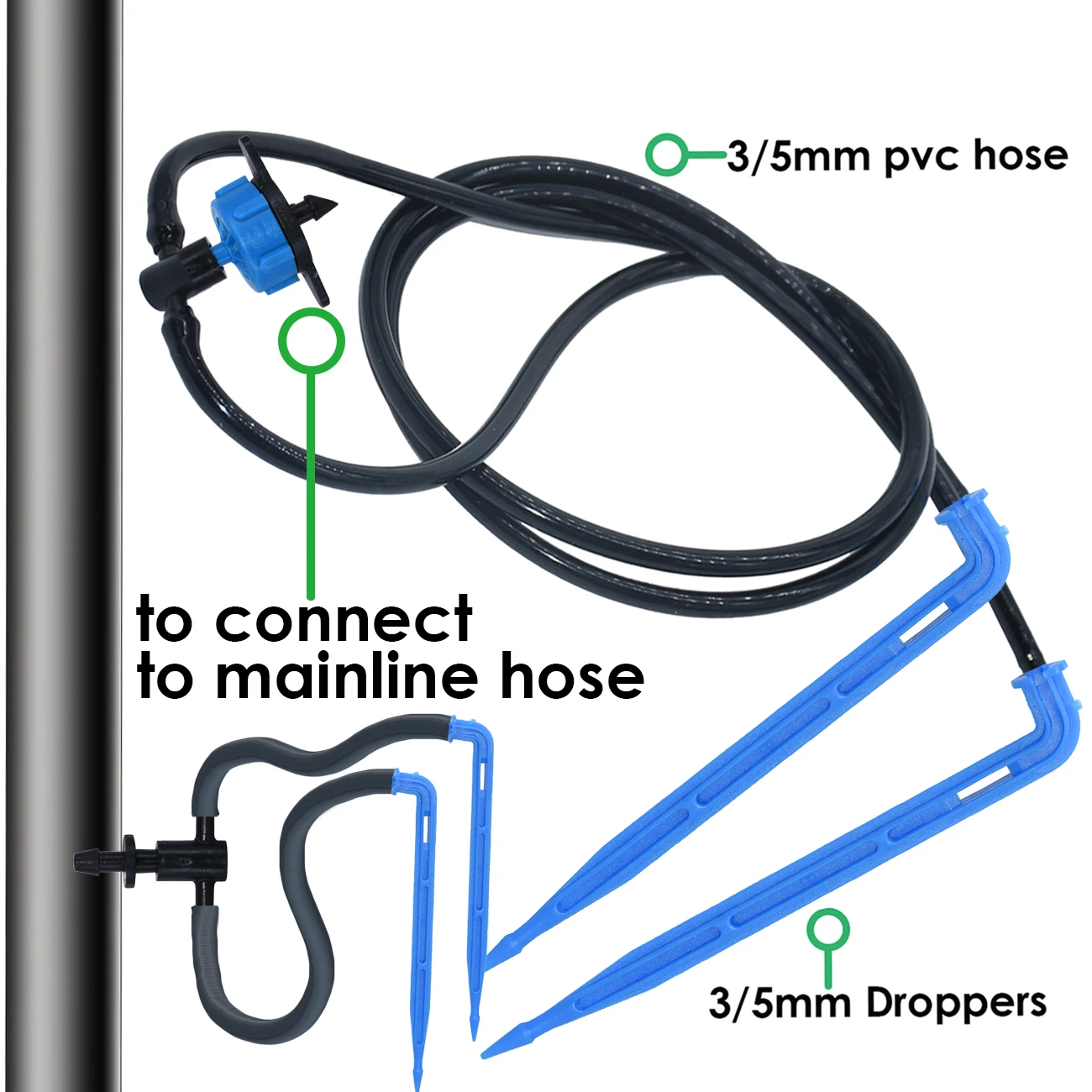 Kesla dryppvanning 4- -veis 3/5mm drypppil 2-- veis sender vanningssystem blomsterhage plen drivhus 10/20 sett