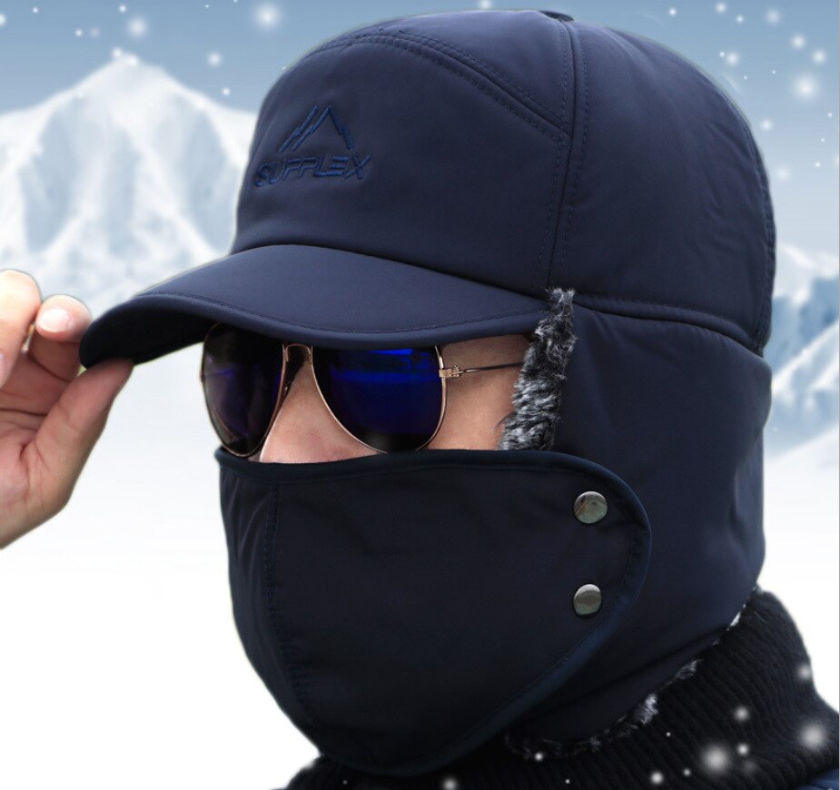 Varm hat trend vinter termiske bomber hatte mænd kvinder øreværn ansigt vindtæt ski cap fløjl tykkere par hat