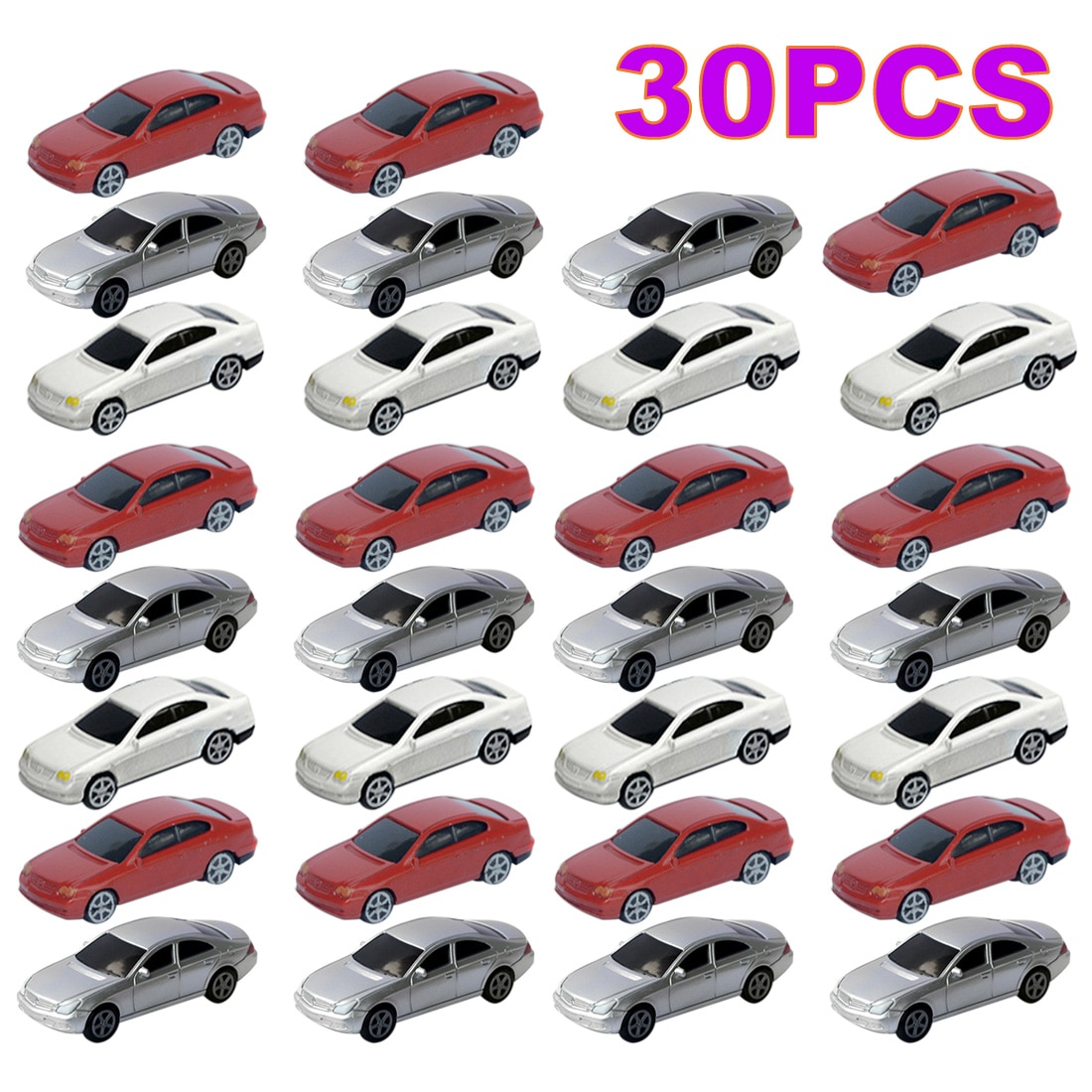 30Pcs 1:75/1:100/1:150/1:200 Schaal Simulatie Plastic Mini Auto Plastic Model Auto Voor Diy Zand Tafel Building Model-Willekeurige: 1 ratio 75