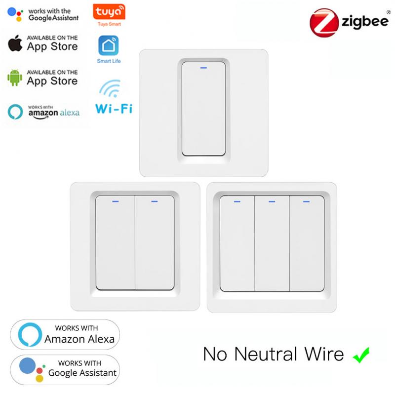 Wifi Wall Touch Switch 1/2/3 Gang 220V Zigbee TUYA Single Fire Smart Touch Switch For Alexa Google Home Assistant EU Smart Home
