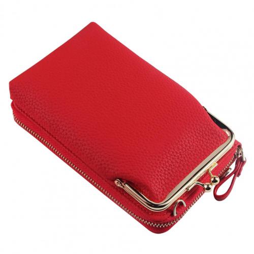 Verkoop! Aankomst Vrouwen Mode Faux Lederen Portemonnee Lange Diagonale Schoudertas Telefoon Rits Clutch: Rood