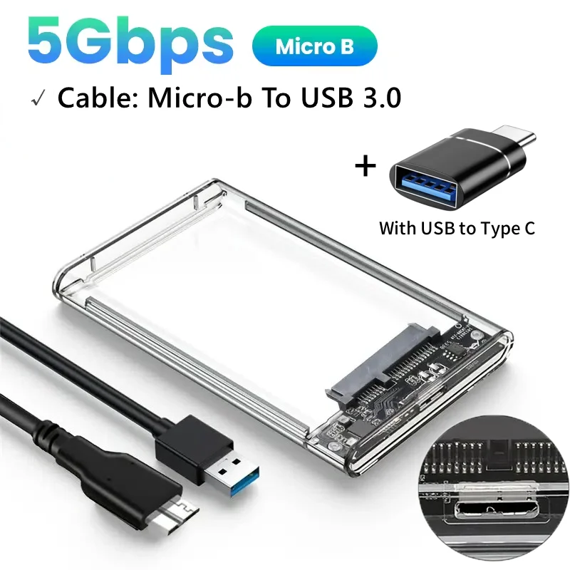 Ultra-Fast USB/Type C to SATA Hard Drive Enclosure - 5Gbps UASP Compatible with 2.5-Inch HDD/SSD for PC Mac Laptops and Desktop: Grey