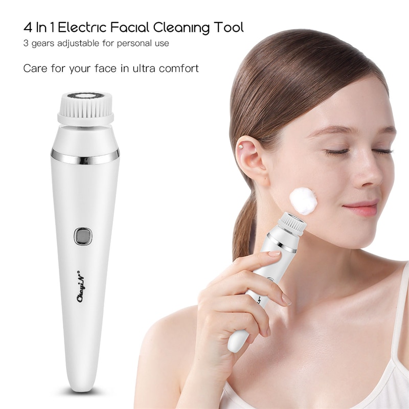 4 In 1 Face Cleansing Brush USB Rechargeable Facial Cleanser Pore Cleaner Exfoliator Face Washing Brush Skin Roller Massager