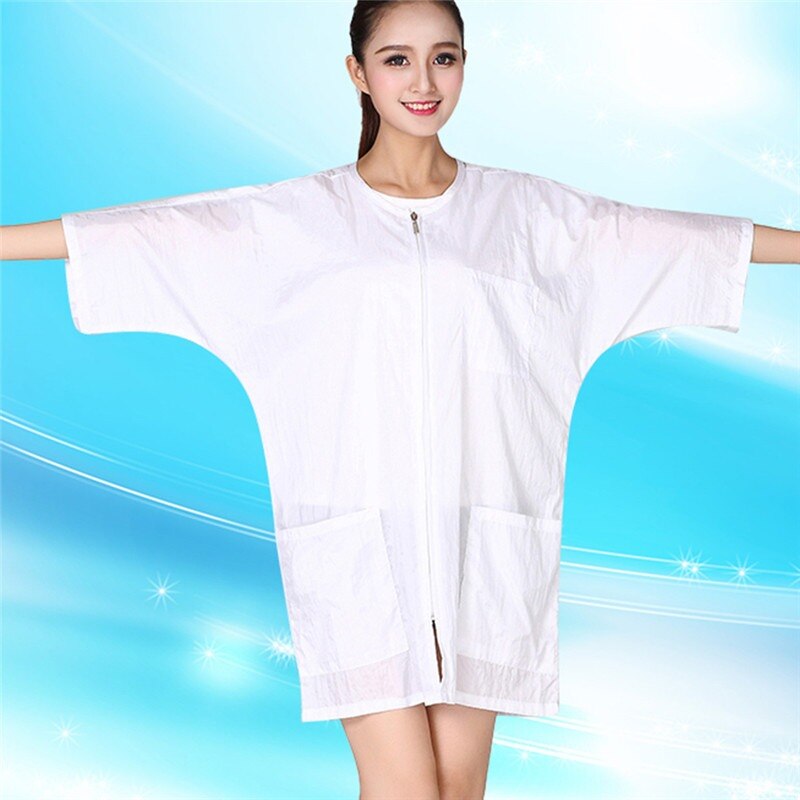 Chaqueta de estilista para salón , uniforme de cosmetología, capa de peluquería con cremallera, bata Kimono para cliente de SPA de belleza, delantal: white