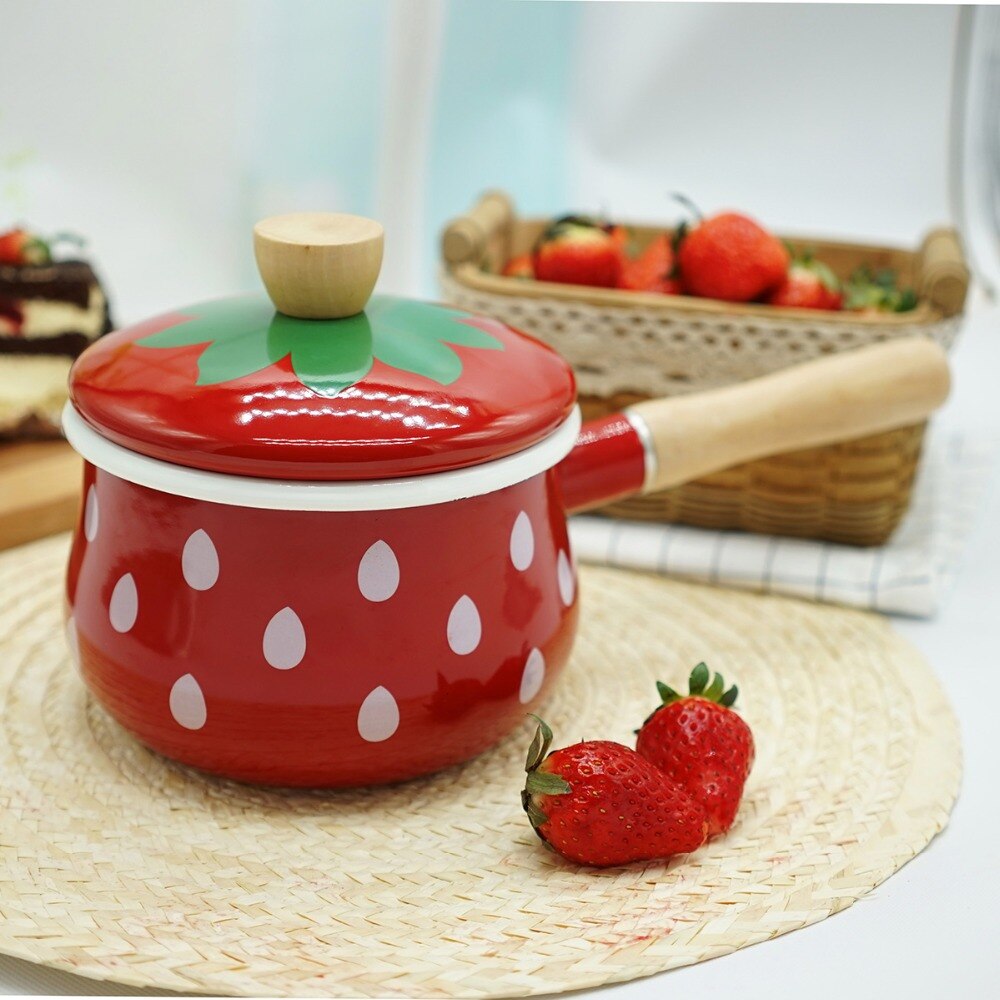 Enamel Cooking Pot Soup Milk Single Handle Strawberry Thickening