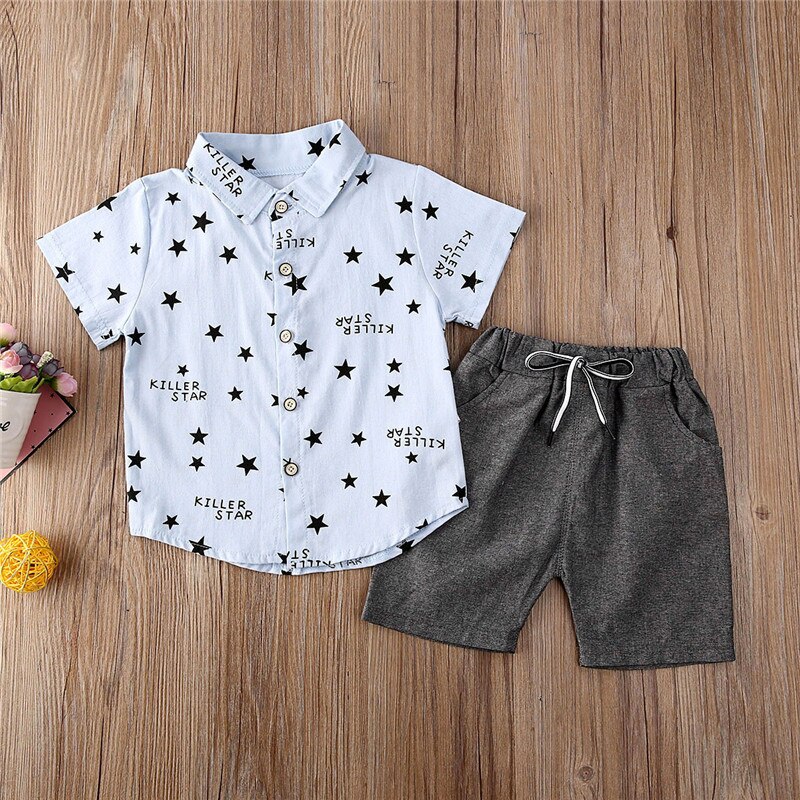 6M-3Y Toddler Infant Kid Boys Star Print Short Sleeve Tops T-Shirt Shorts Pants Gentleman Suit Baby Clothes Outfits 2Pcs Set