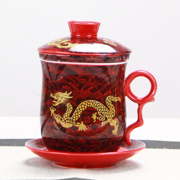 Cuatro juegos de tazas de té de cerámica filtrada, tazas de té y tazas de beber decoración de granja Gaiwan decoración de la habitación de porcelana azul: B