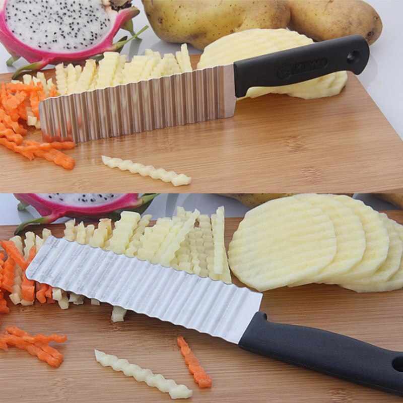 Wave Crinkle Cutter Stainless Steel Crinkle French Fry Cutter for Fruits Potato Cucumber Wavy Crinkle Cutting Serrated Knife