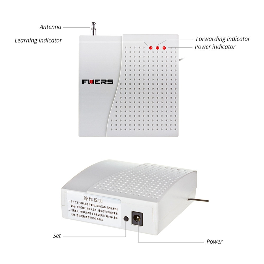 Fuers td trådløs signal repeater sender forbedrer sensorer signal læring signal forstærker extender til alarmsystem 433 mhz
