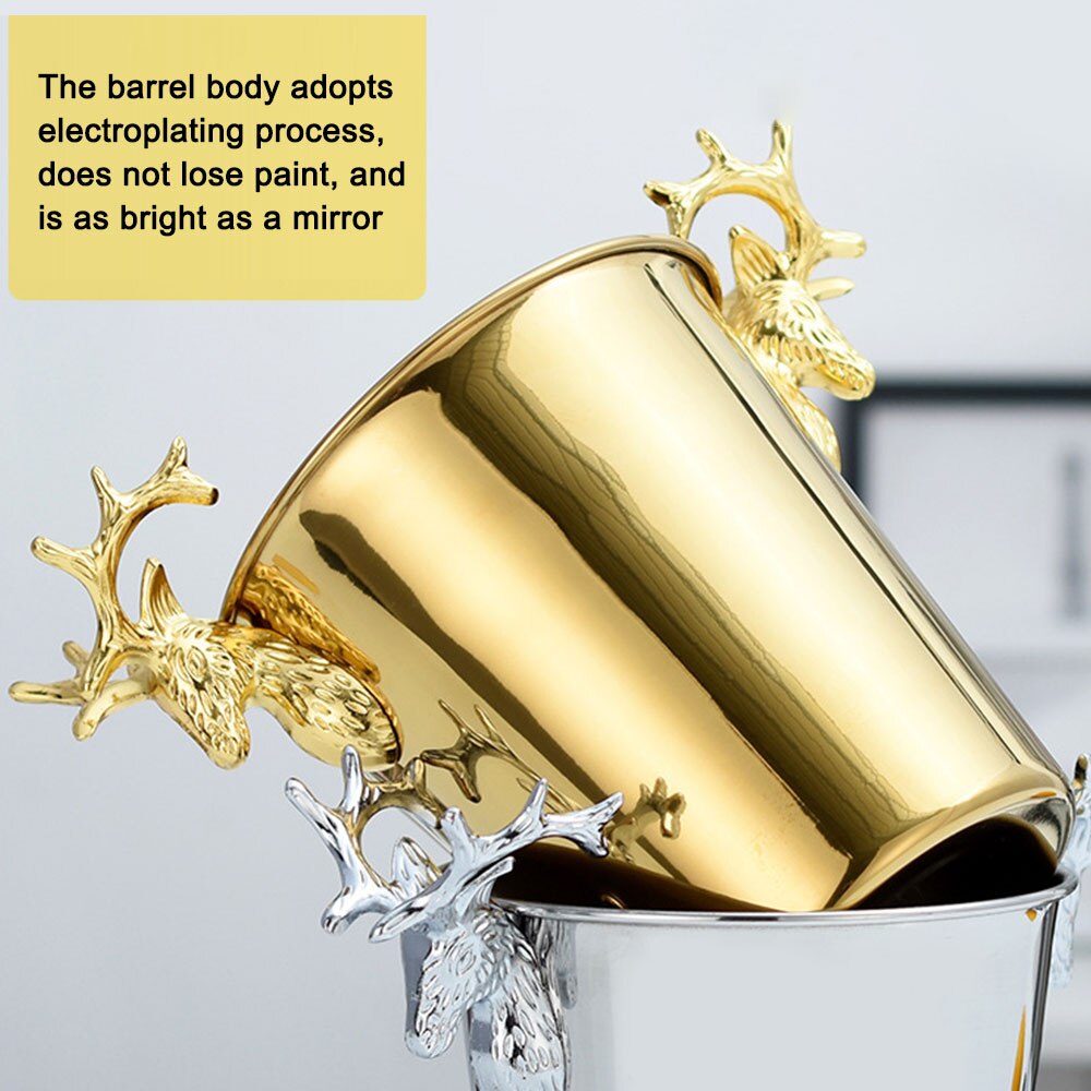 Deer Head Ice Bucket European Retro Stainless Steel Electroplating Wine Ice Bucket Bar Bartender Tools Gadgets Ornaments