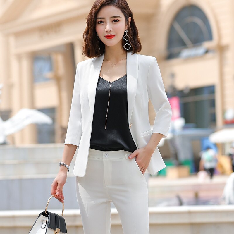 Naviu Mode Vrouwen Kleding Tweedelige Set Half Mouw Blazer En Slanke Broek Kantoor Dame Plus Size Formele werkkleding