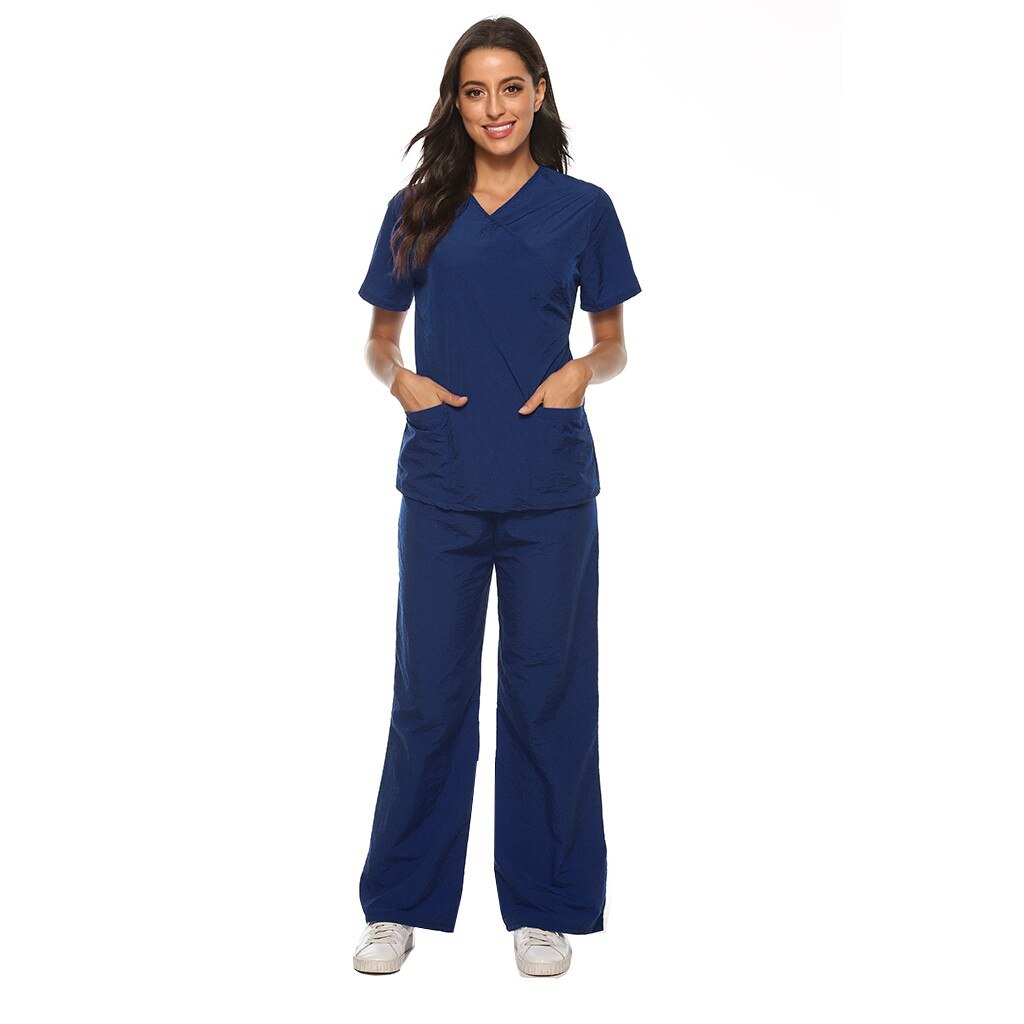 Women Short Sleeve V-neck Tops+Pants Nursing Working Uniform Set Suit Beautician uniform beauty salon housekeeping uniform