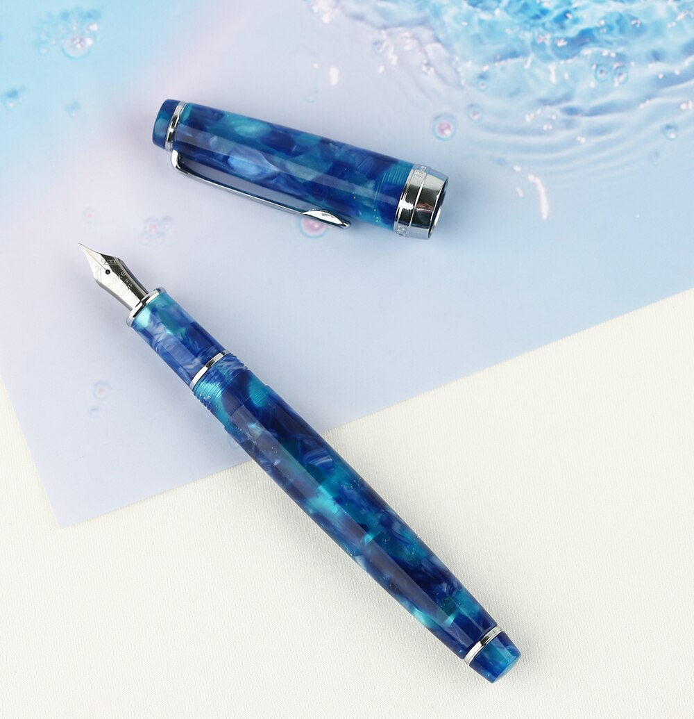 Moonman delike fyldepen newmoon-serie akrylharpiks iridium ef / f / lille bøjet skrivepenn sæt til forretningskontor: Havblåt / Ekstra fin 0.38mm