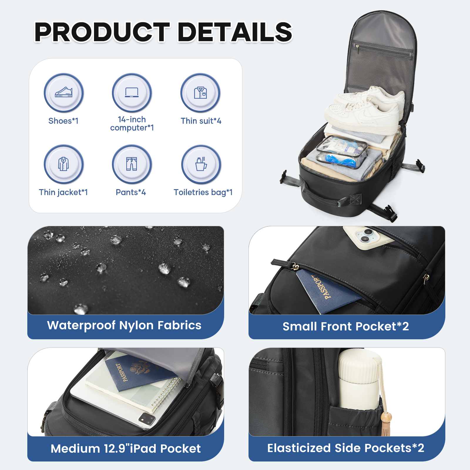 Backpack Men Waterproof Multiple Pockets Backpack Men's Work Bag Vacuum Compression Backpack Hiking Travel Backpack Notebook Bag