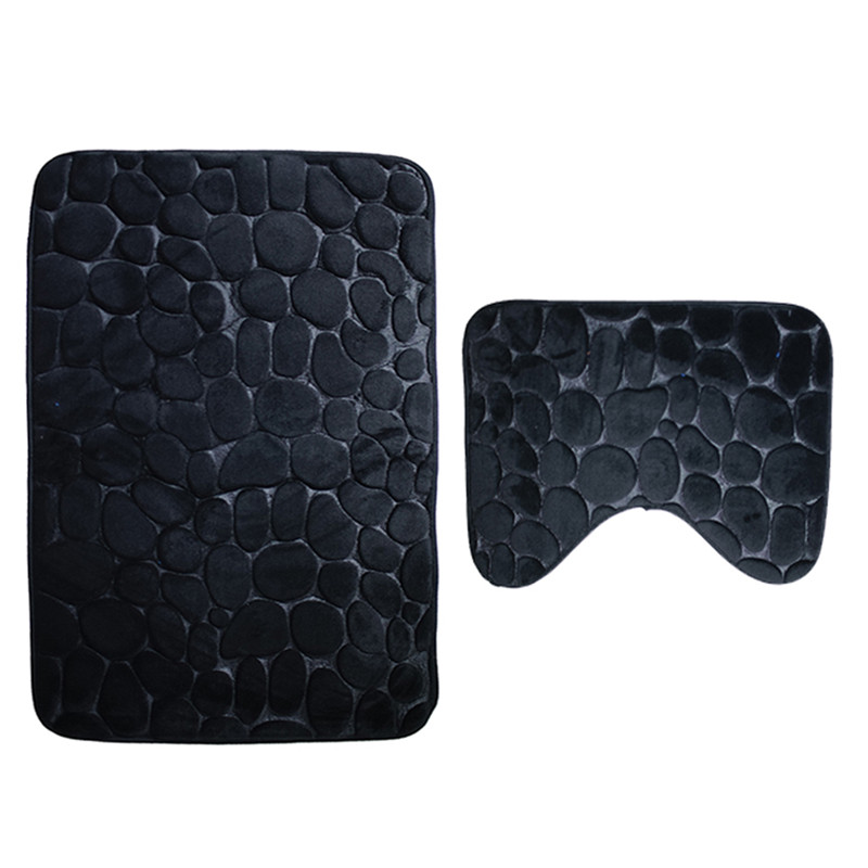 2 stuks Anti-Slip Badmat Badkamer Tapijt Tapijt Set Flanellen Keuken Badmat Tapijt Badkamer Wc Tapijt Wasbare toilet Tapijt: Black