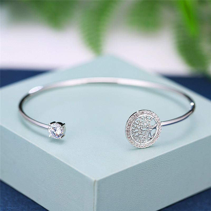 Pulsera delicada de piedra de circón blanco para mujer, pulseras ajustables con árbol de la vida para mujer, bonita pulsera de boda de oro rosa