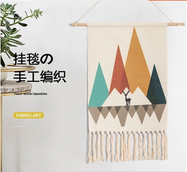 Boho Home Decor Macrame Wall Hanging Tapestry Cotton Tassel Handmade Woven geometric canvas Art background cloth tapestry: 4