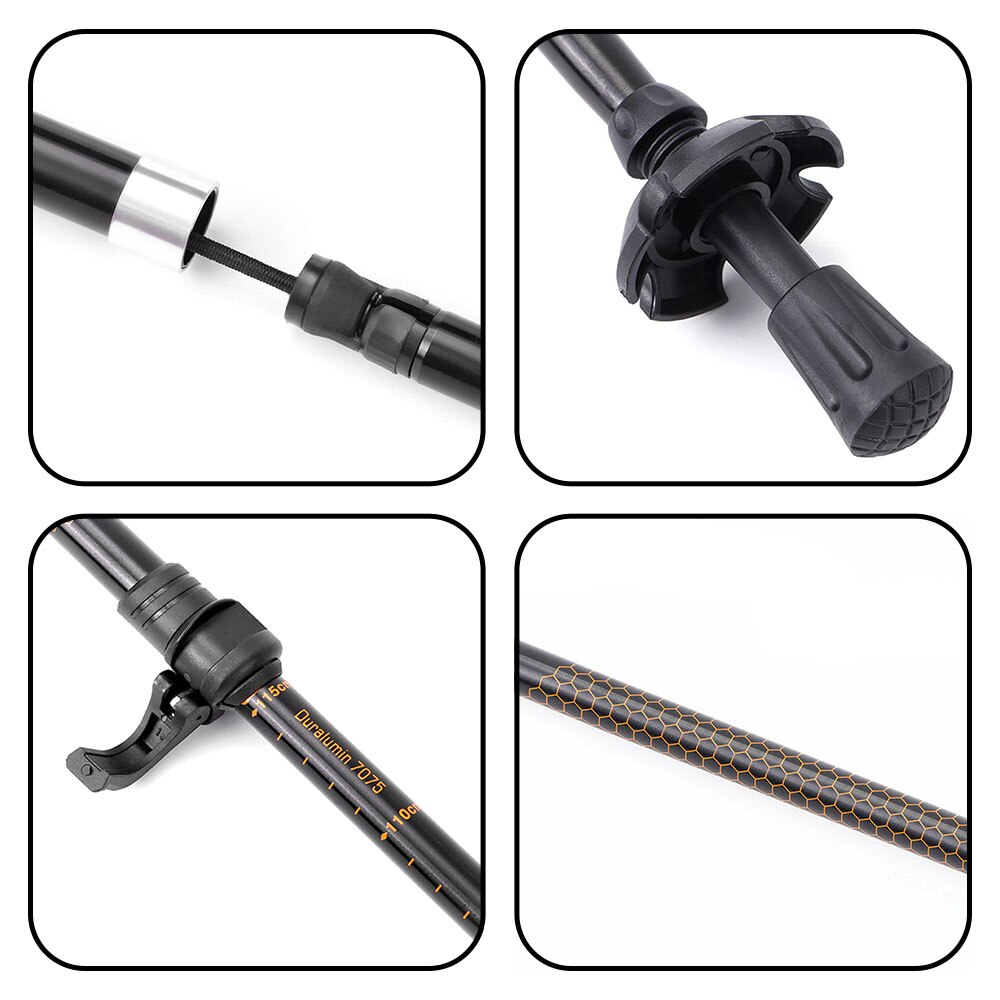 4 Sections Adjustable Carbon Fiber Steel Alpenstock Walking Climbing Folding Walking Sticks Ultra-light