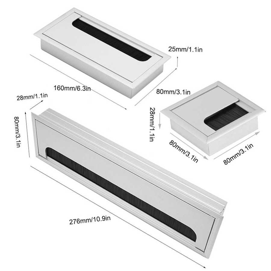 Square Aluminium Computer Desk Wire Cable Tidy Outlet Insert Hole Top Cover TV Cabinet Rectangle Wire Outlet Hole Cover 3 Sizes