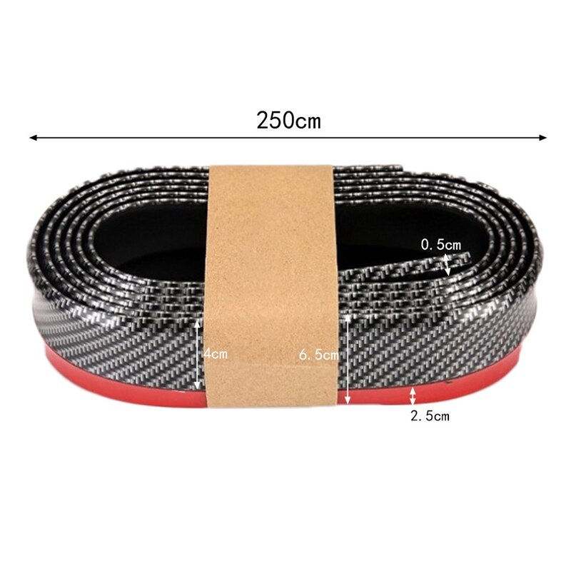 Banda de goma Universal para parachoques de labio para accesorios de coche, fibra de carbono suave frontal, 55mm de ancho, tira de 2,5 m de largo, exterior de coche