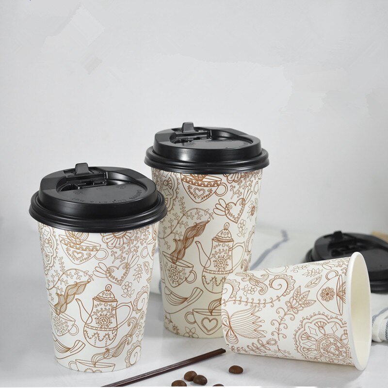 50pcs disposable coffee cup 8oz 12oz 16oz afternoon tea cold drink takeaway packaging cup with lid
