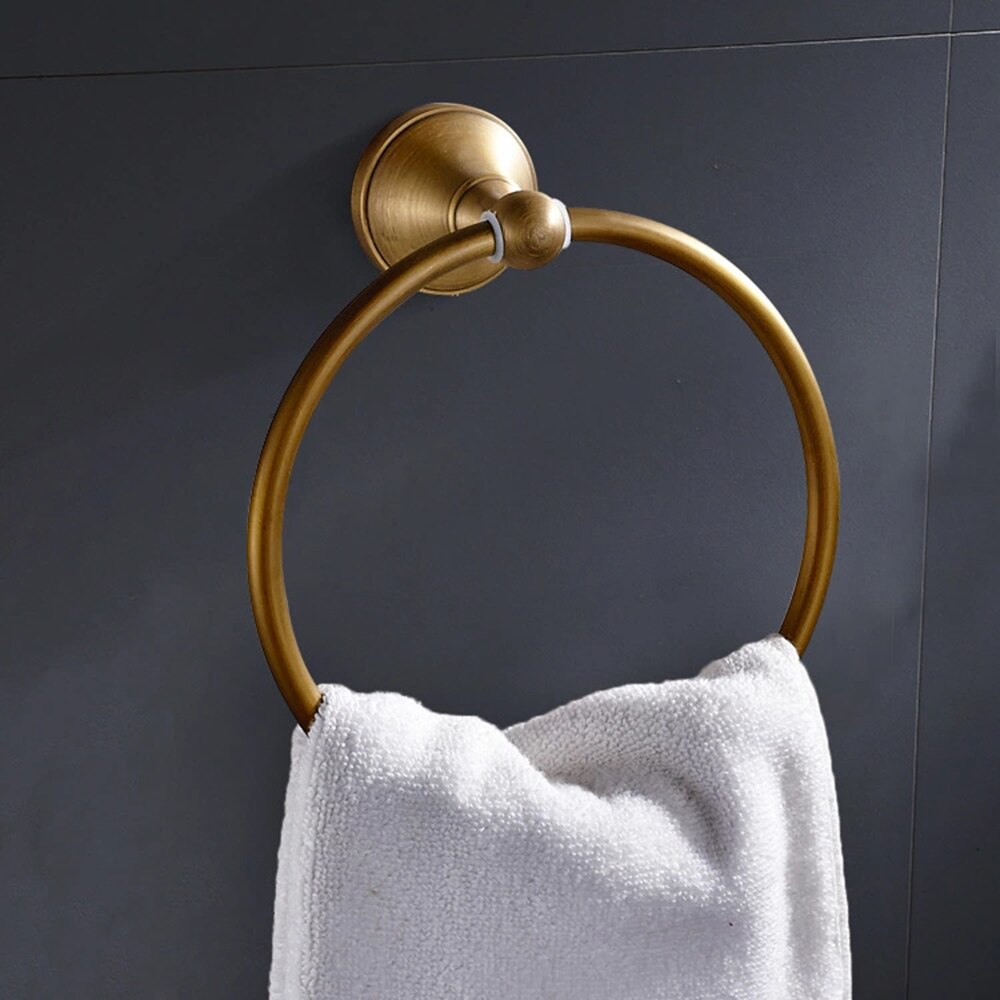 Solid Aluminium Wall-Mounted Round Antique Brass Color Towel Ring Bathroom Towel Holder Towel Rack for Bathroom Accessories: FGTMJH