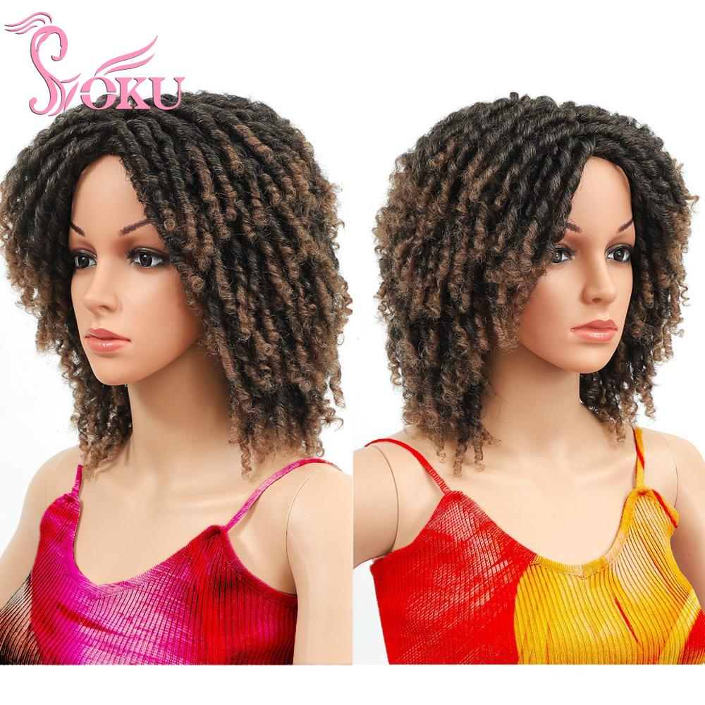 Ombre rastaperuukki lyhyet kiharat synteettiset punotut peruukit mustille afrikkalaisille naisille soku roll twist peruukit päivittäinen vaihto
