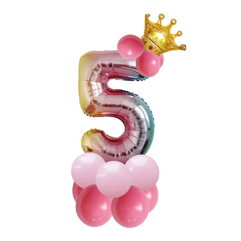 17 Stks/set 32 Inch Regenboog Nummer Folie Ballonnen Crown Digitale Helium Ballon Bruiloft Decoratie Verjaardag Feestartikelen