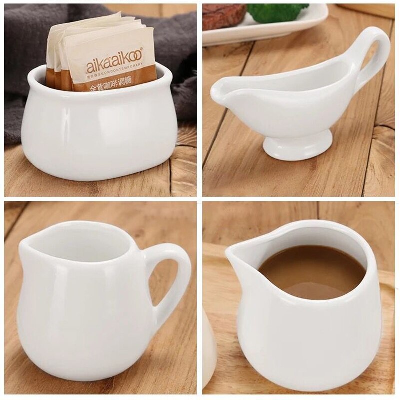 Sugar Creamer Milk Pots Pitcher Ceramics Seasoning Jar Creamer Container Cup Tableware White Kitchen Tools FB