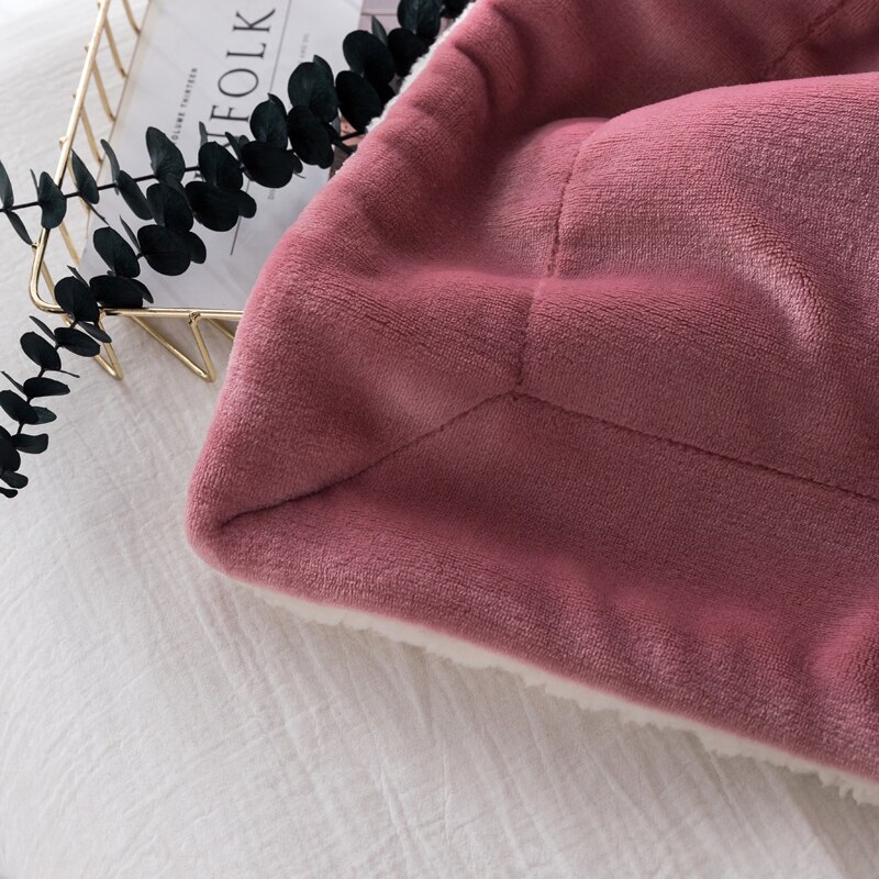 Vuile Roze Effen Kleur Dubbele Lagen Sherpa Deken Gooi Gezellige Warme Dekens Slapen Deken Voor Winter Beddengoed King Size