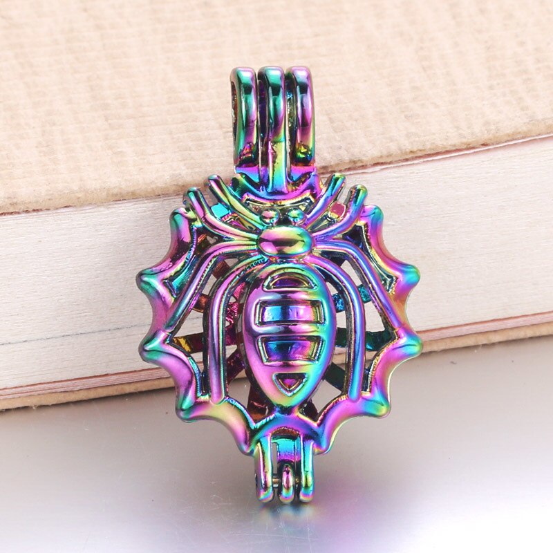 6pcs/lot 16 styles Rainbow Color Pearl Cage Bead Cage Essential Oil Diffuser Locket Pendant DIY Jewelry Making for Oyster Pearl: 040313