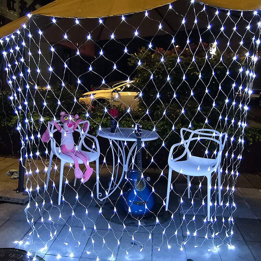 Filet lumineux solaire LED 3x2M 6x4M, rideau lumineux en maille pour fenêtre, décoration féerique pour mariage, noël et