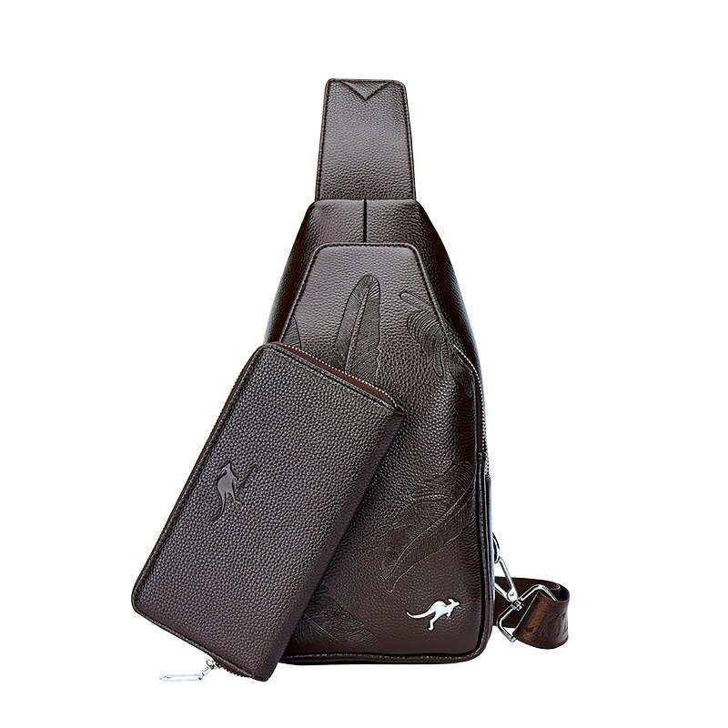 Sac de poitrine de de luxe pour hommes sacs à bandoulière Messenger sac à bandoulière en cuir sac à bandoulière en cuir sac à bandoulière homme sac à bandoulière: Brown with wallet