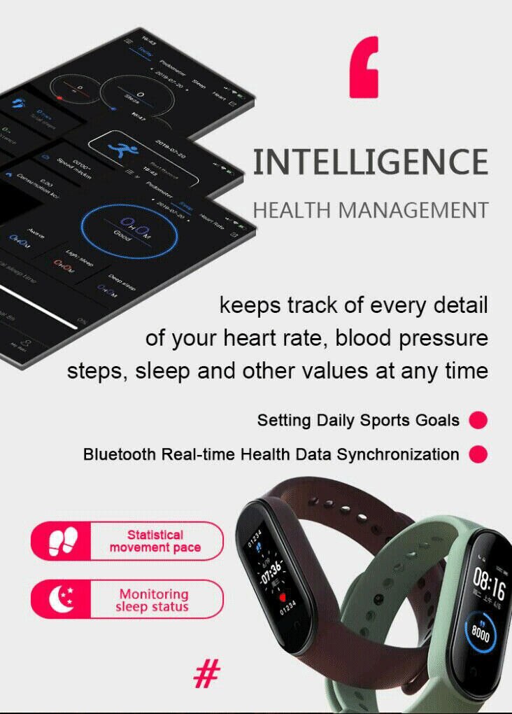 M5 Smart Sport bande Fitness Bluetooth 5.0 Smartband santé moniteur de fréquence cardiaque M5 bande pour Adriod IOS Sport Tracker TSLM1