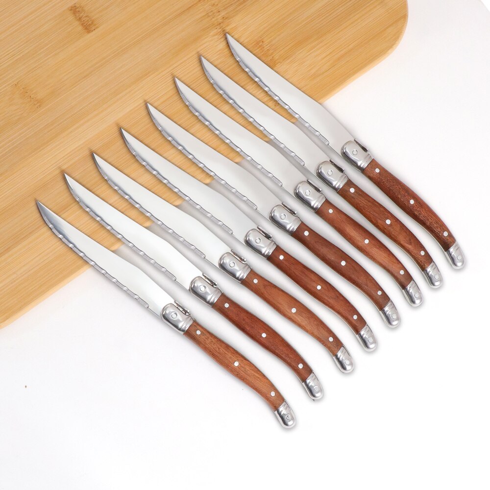 Laguiole 8 Stuks Steak Mes Hout Bestek Roestvrij Staal Gekarteld Lemmet Servies Restaurant Bestek Diner Messen Set