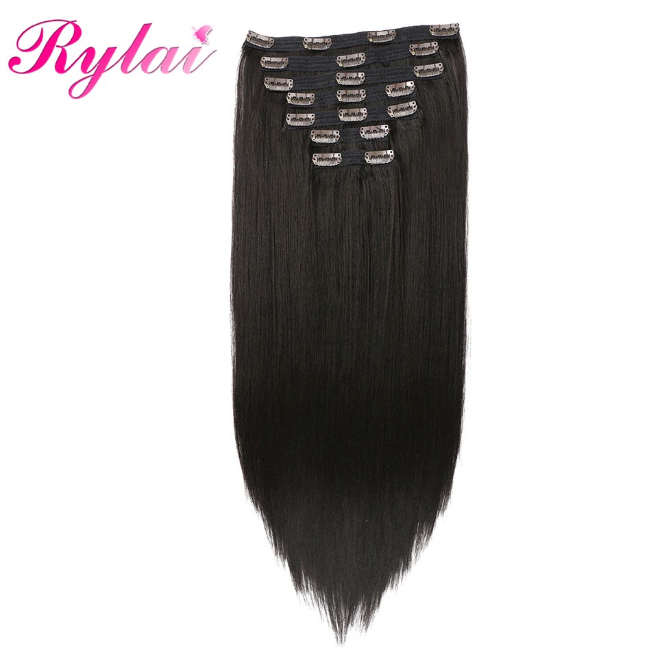 Synthetic Clip-in Extensions Long Straight Hairpieces 24 Inches 7Pcs/Set 20 Clips Black Brown Blond Color For Women RYLAI