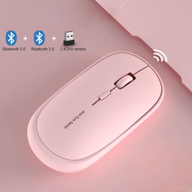 Oplaadbare bluetooth-muis, draadloze muis voor ipad, mac, windows, android, 1600 dpi, stille muis, draadloos, drie modi voor kantoor: Roze 3 modi