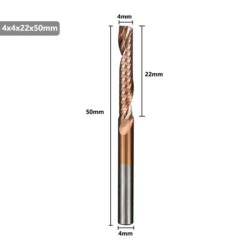 Xcan aluminium skærende endefræser 4 6 8mm skaft enkelt fløjte ticn coating cnc fræser hårdmetal fræser: 4 x 22
