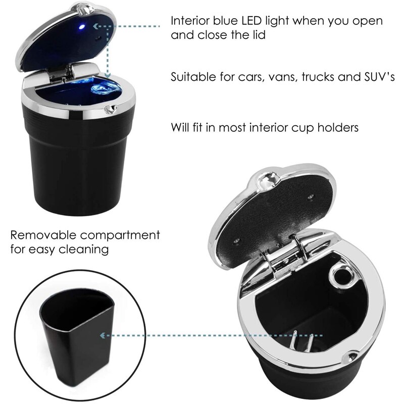 Car Ashtray with Lid - Portable Travel Car Ashtray Self-Extinguishing - Made of Fire Resistant Plastic