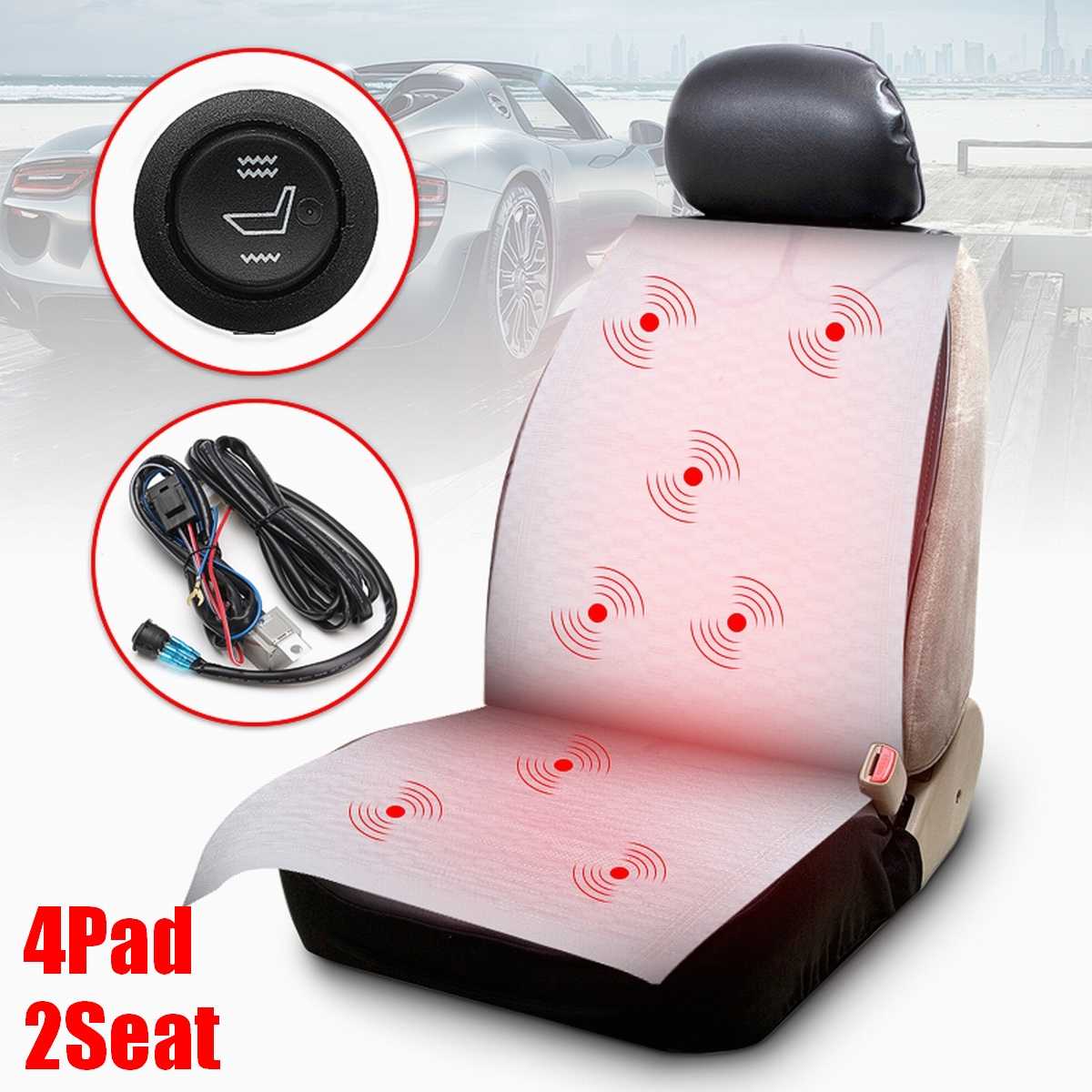 Universal 2 seats 4pcs 12v car carbon fiber High/Low heated seat heater pad switch kit Round Switch Winter Warmer Seat Covers