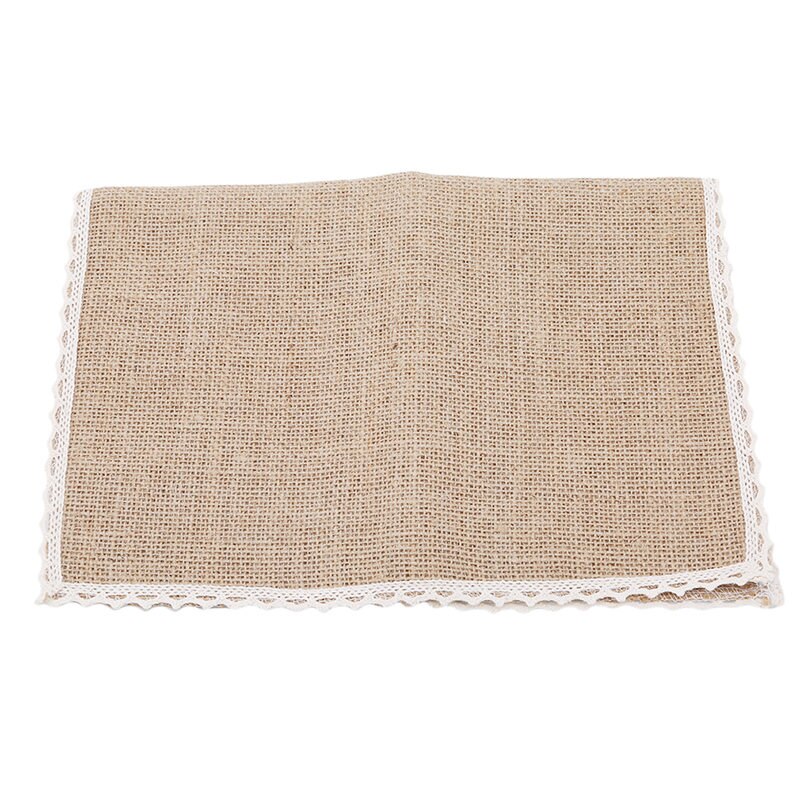 Square Dinner Table Mats Pads with Lace Natural Jute Placemats Table Mat Kitchen Dining Jute Table Decor Khaki