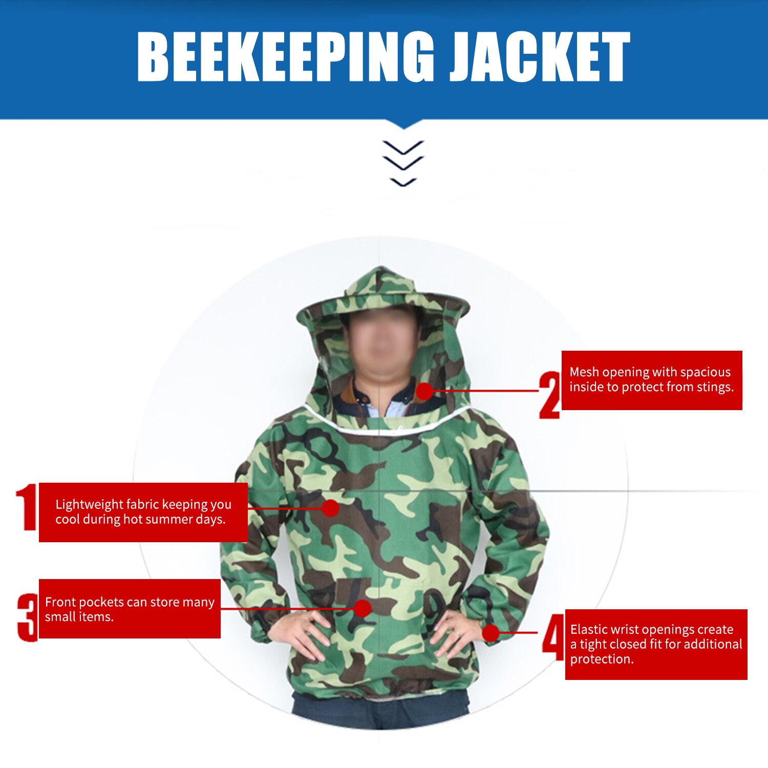 Beekeeping Suit Beekeeping Protective Sleeves Camouflage Clothes with Hat For Beekeeper