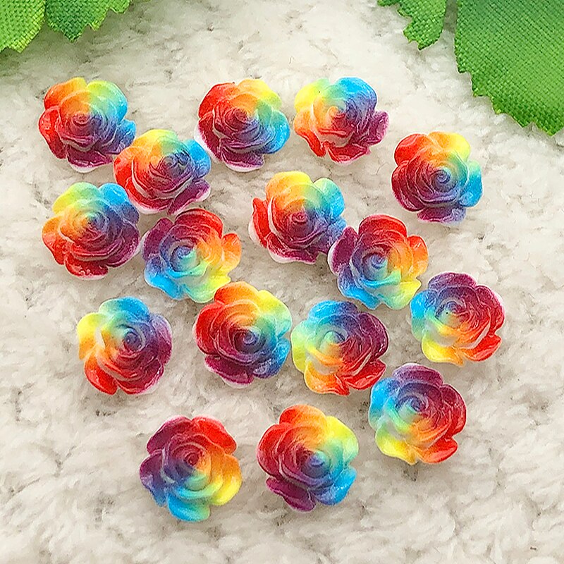 30Pcs 12Mm Kleur Plat Hars Bloem Scrapbook 3D Resin Rose Diy Fijne Decoratie