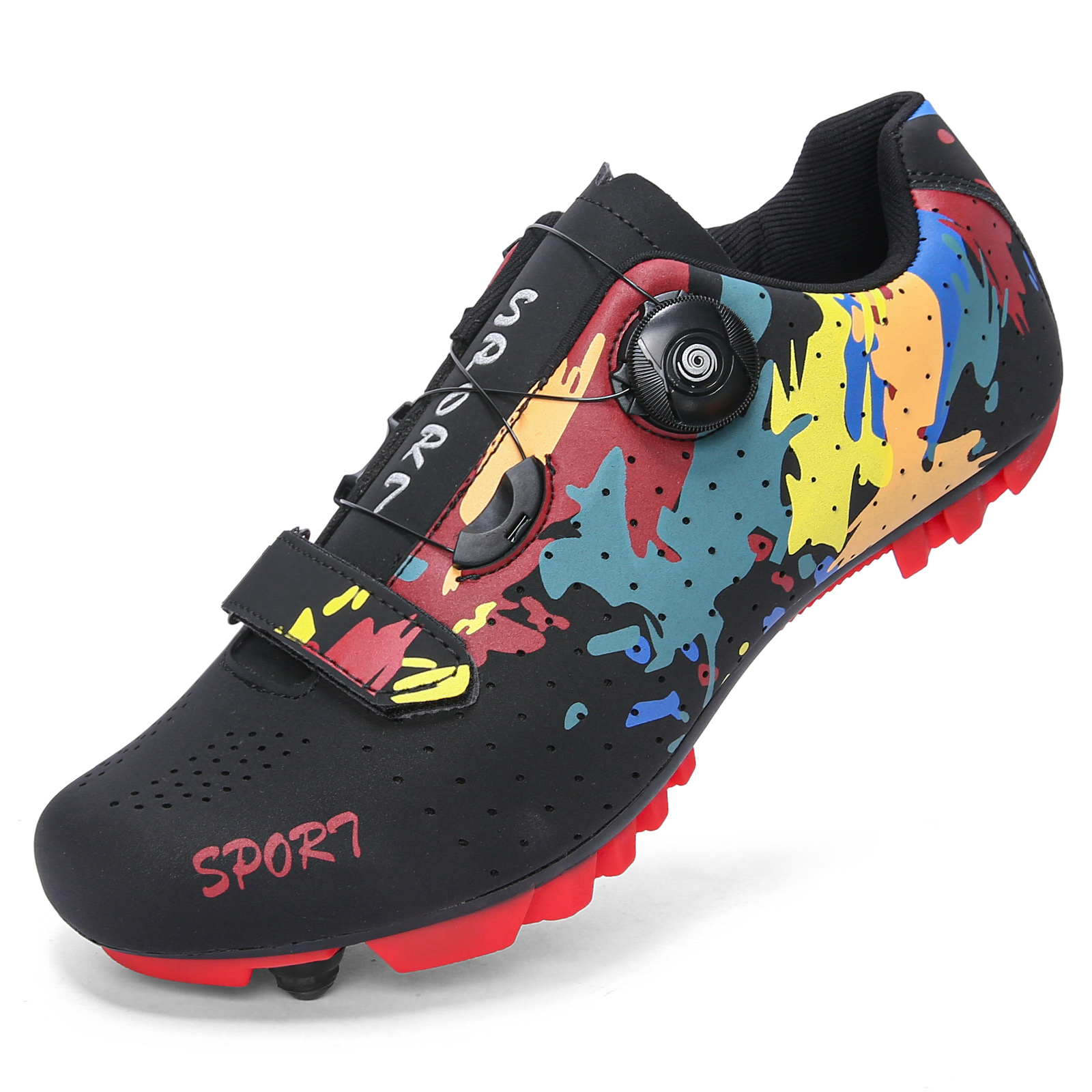 Herren-Fahrradschuhe, Mountainbike-Schuhe, MTB, mit schneller Ratschenschnalle, für drinnen und draußen, Radfahren, kompatibel mit 2-See-Klampe