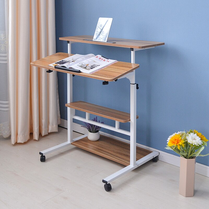 Home simple laptop desk floor-mounted foldable computer desk high home multifunctional storage table: UpgradeA