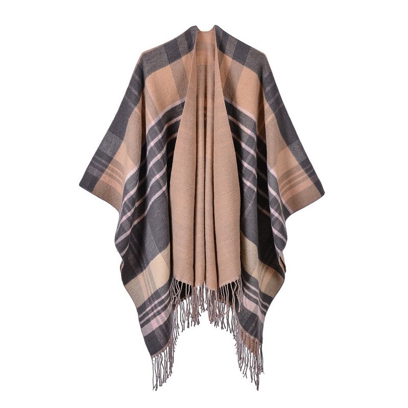Efterår vinter plus size varme stribede ponchoer og kapper til kvinder oversized sjaler omslag cashmere pashmina kvindelig bufanda: 5