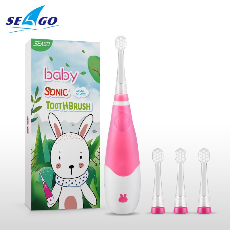 Seago Kinderen Elektrische Tandenborstel 0-3 Jaar Oude Kinderen Kleurrijke Flash Led Licht Sonic Tanden 4 Stuks Vervanging Tand opzetborstels: 902 Red